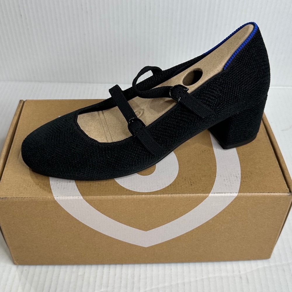 Rothys The ReVelvet Double Buckle Mary Jane Heel Black 416-001 Women's 9.5 NEW - Picture 6 of 7